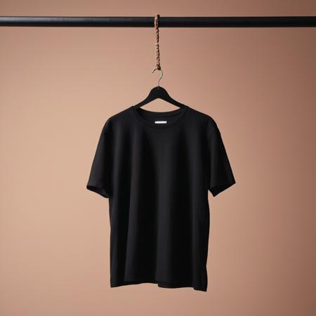 a close up of a black t-shirt hanging on a hander, isolated background, studio lighting, product photography, professional, 4k, detailed, calm, thoughtful, focused, loving, pretty, dramatic light, sharp focus, beautiful, stunning, highly detail, intricate, elegant, designed, new, shiny, colorful, unique, amazing, epic, best, awesome