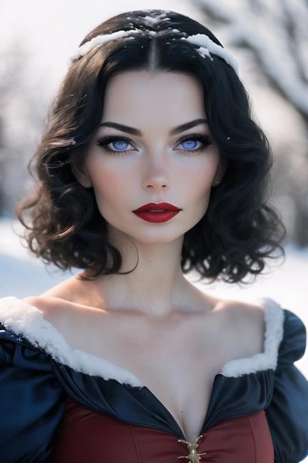 (Snow White cosplay), (hyperdetailed:1.2) close portrait photo of JaimeX (as Disney's Snow White:1.2), black hair, bob cut, pale skin, long blue dress, (detailed realistic skin textures:1.3), (detailed face and eyes:1.2), (vivid colors:1.2), 8k, soft lighting, (red lips), (Disney), (hyperrealistic:1.3), (masterpiece:1.4), (best quality:1.5),