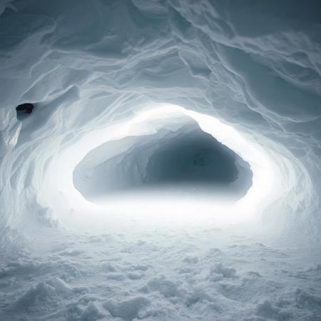 Frozen Cave, Shimmering Quiet Arctic Chill, Saturated Light, White Flurry, Dreary Cold, Bright White, Isolated