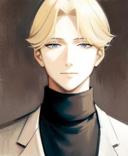 <lora:johan-v1-000009:0.8>, portrait, blonde hair, blue eyes, short hair, black turtleneck