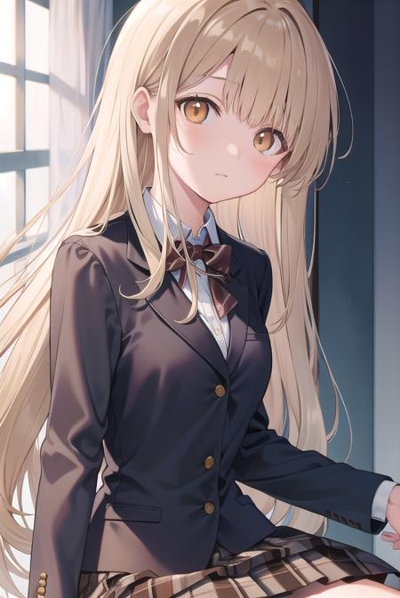 mahirushiina, <lora:mahirushiina-lora-nochekaiser:1>,
mahiru shiina, blonde hair, (brown eyes:1.7), long hair, 
BREAK black footwear, black pantyhose, blazer, bow, bowtie, collar, collared shirt, jacket, pantyhose, plaid, plaid skirt, pleated skirt, red bow, red bowtie, school uniform, shirt, shoes, skirt,
BREAK looking at viewer, full body,
BREAK indoors, classroom,
BREAK <lyco:GoodHands-beta2:1>, (masterpiece:1.2), best quality, high resolution, unity 8k wallpaper, (illustration:0.8), (beautiful detailed eyes:1.6), extremely detailed face, perfect lighting, extremely detailed CG, (perfect hands, perfect anatomy),