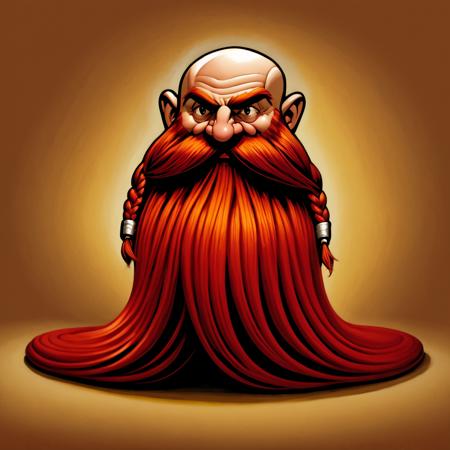 illustrated cartoon, painting, ultra detailed, masterpiece,  Harry_Dwarf,  dwarf-like, flowing long red beard, braided moustache,bald, silver bangles,  <lora:Harry_Dwarf_SD1.5:1>