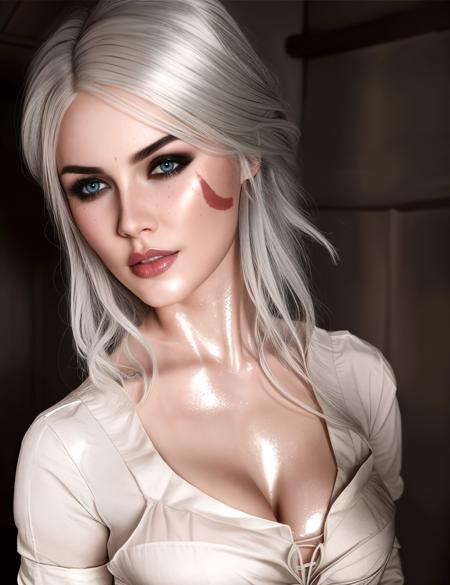 a woman, silver hair, sexy, perfect breast, sweaty, medieval castle, dark shot  <lora:Ciri:0.85>