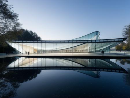 a modern museum building, glass, curve shape