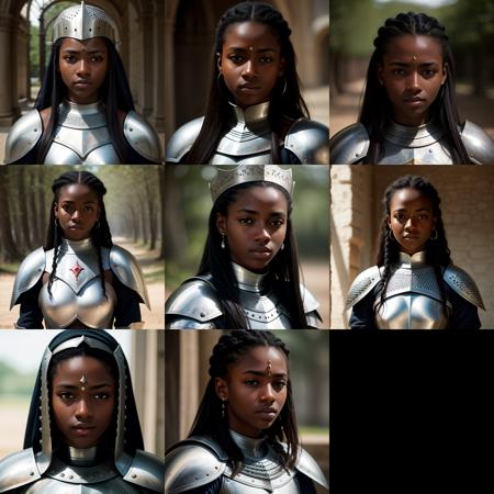 RAW photo, absurdres, high quality, photorealistic,
portrait of a young knight woman, looking at viewer, dark_skin, (detailed_skin,:0.5), (freckles:0.5),
photo realism, ultra-detailed, 50mm, f1. 4, 8k uhd, film grain