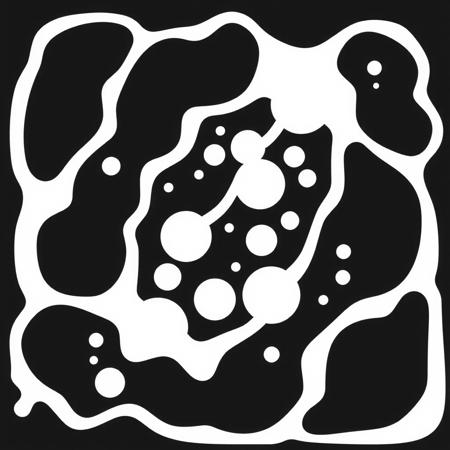 (stylized 2D, vector art), (square 2D tileset design), (representation of a dirt splotches), (solid colors, thick-linework), white outline, black background, dirt splotches in white, black background, HDR, UHD, overall design is square, overhead view
