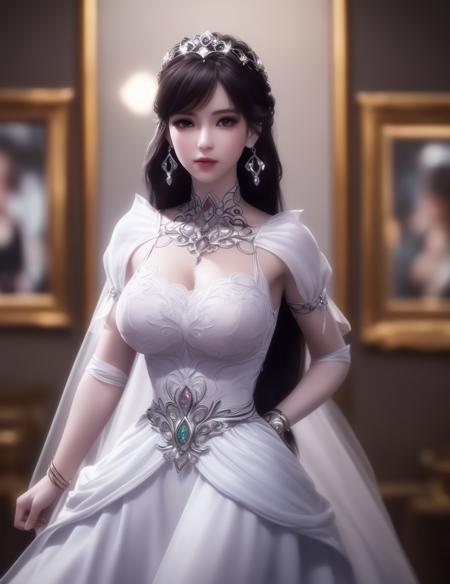 ultra realistic 8k cg, picture-perfect face, flawless, clean, masterpiece, professional artwork, famous artwork, cinematic lighting, cinematic bloom, perfect face, beautiful face, fantasy, dreamlike, unreal, science fiction, huge breasts, beautiful clothes, lace,
((,1girl, pov,))  (((1girl, solo, blurry, long_hair, earrings, depth_of_field, jewelry, blurry_background, web_address, looking_at_viewer))) <lora:DA_XiaoWuGodClothes:0.6>