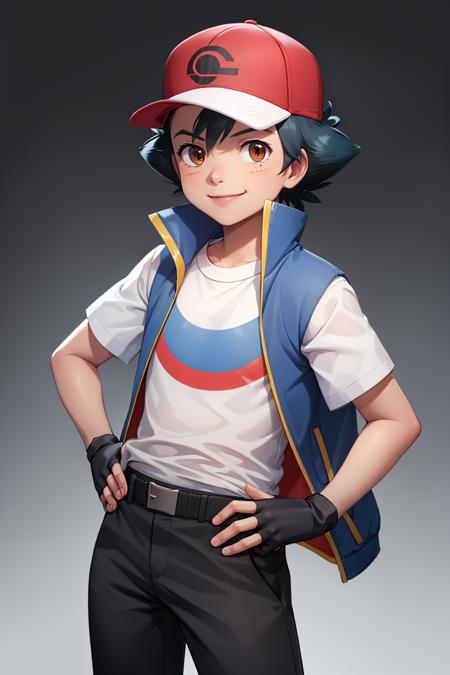 pokemonketchum baseball cap blue jacket sleeveless jacket shirt short sleeves pants fingerless gloves