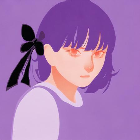 <lora:aka_outwork:1.0>, (aka_outwork:1.0), painting, drawing, paper texture, halftone background,  gothic, hair ribbon, highres, purple eyes, purple hair, ribbon, shorts, violet eyes