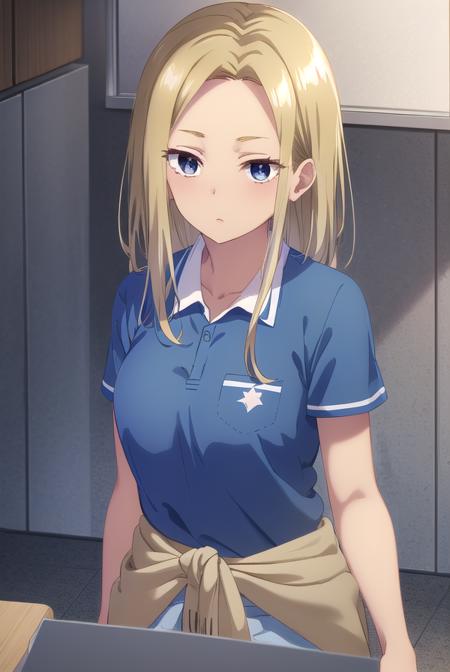 asamiyuuki, <lora:asami yuuki s1-lora-nochekaiser:1>,
asami yuuki, long hair, blonde hair, (brown eyes:1.5),
BREAK skirt, shirt, school uniform, white shirt, short sleeves, pleated skirt, shoes, socks, collared shirt, miniskirt, black footwear, sweater, blue skirt, pocket, breast pocket, clothes around waist, gyaru,
BREAK indoors, classroom,
BREAK looking at viewer, (cowboy shot:1.5),
BREAK <lyco:GoodHands-beta2:1>, (masterpiece:1.2), best quality, high resolution, unity 8k wallpaper, (illustration:0.8), (beautiful detailed eyes:1.6), extremely detailed face, perfect lighting, extremely detailed CG, (perfect hands, perfect anatomy),