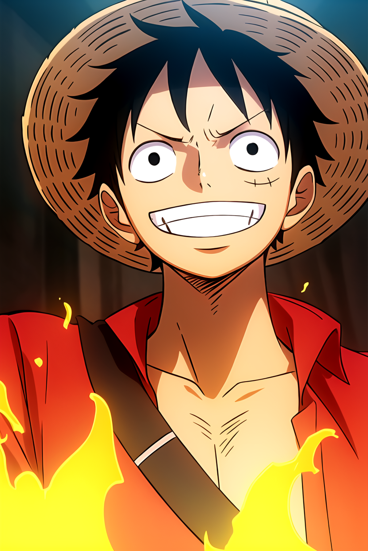 A smiling cartoon character wearing a straw hat.