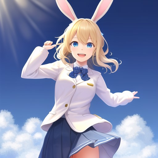 Best girl, bunny ears, skirt, absurdres, solo, solo focus, original, smile, open mouth