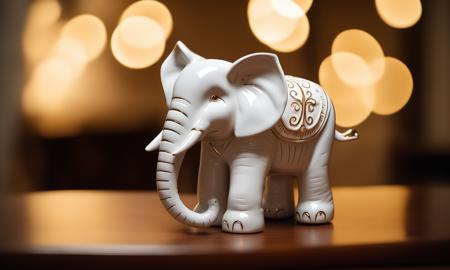 cinematic film still <lora:pcporcelaincd_xl-000006:0.7>,a handmade model toy of a elephant made of (pcporcelaincd_xl,porcelain,white theme,gold lacquer,shiny:1.3) in office,no humans,long-focus,tilt-shift,indoors,full body,chinese zodiac,wooden table,cutie,cute,still life,animal statue,front view,facing viewer,looking at viewer . shallow depth of field, vignette, highly detailed, high budget, bokeh, cinemascope, moody, epic, gorgeous, film grain, grainy, 8K, HDR, UHD, masterpiece, best quality, highly detailed, high resolution, finely detail, extremely detailed, ultra detailed, wallpaper