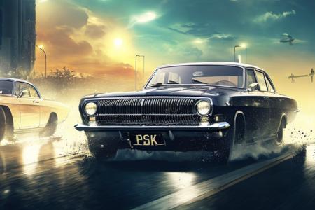 (STANCE), masterpiece,best quality,official art,extremely detailed CG unity 8k wallpaper,illustration, light,car, bright, sports car, vehicle focus, road, ((need for speed)),((NFS)), moving, wet, (((night, midnight))),neon lights,drift,  <lora:GAZ2410:0.8>, (GAZ2410)