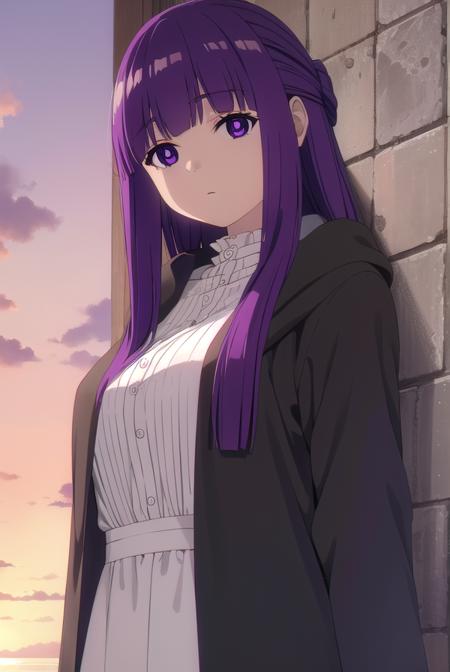 fern, <lyco:fern-lyco-nochekaiser:1>,
fern, long hair, bangs, (purple eyes:1.1), purple hair, sidelocks, blunt bangs, bright pupils, half updo,
BREAK shirt, dress, jacket, white shirt, open clothes, hood, white dress, hood down,
BREAK looking at viewer, upper body, (full body:1.2),
BREAK outdoors, sky, nature,
BREAK <lyco:GoodHands-beta2:1>, (masterpiece:1.2), best quality, high resolution, unity 8k wallpaper, (illustration:0.8), (beautiful detailed eyes:1.6), extremely detailed face, perfect lighting, extremely detailed CG, (perfect hands, perfect anatomy),