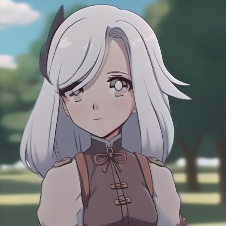 front view, a cute girl in a park, long hair, white hair,  ambient light , vintage anime style <lora:Shenhe(Genshin_Impact):0.5> <lora:Vintage Anime Style:1>