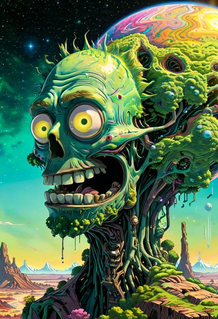 Completely The world of Rick and Morty , pure black, detailed, but the Rick and Morty of life are rising, FastNegativeV2, ral-dissolve,  amazing quality, masterpiece, best quality, hyper detailed, ultra detailed, UHD, perfect anatomy, surreal landscapes, cosmic anomalies, time manipulation, mind-bending paradoxes, psychedelic experiences