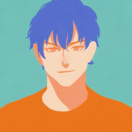 <lora:aka_outwork:1.0>, (aka_outwork:1.0), painting, drawing, paper texture, halftone background,  1boy, blue eyes, closed mouth, highres, looking at viewer, male focus, orange hair, simple background, smile, solo, twitter username, white background, xebec \(suikoden\)