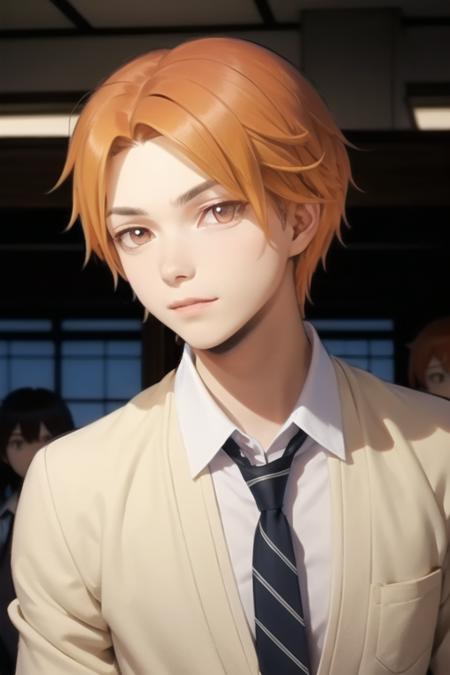 maehara_hiroto brown eyes orange hair school uniform shirt necktie