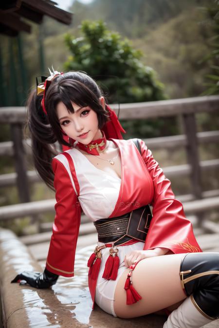 <lora:Yunying_v11c:0.7> , 1 girl, cute girl, (yunying in red and white outfit near a waterfall in a bamboo forest), happy, smile, looking at viewer, cute and beautiful face, beautiful and cute eyes, ponytail, detailed hair, floating hair, black and white thigh boots, (ulzzang-6500-v1.1:0.8),
(raw photo:1.2),((photorealistic:1.4))best quality ,masterpiece, illustration, an extremely delicate and beautiful, extremely detailed ,CG ,unity ,8k wallpaper, Amazing, finely detail, incredibly absurdres, huge filesize, ultra-detailed, highres, extremely detailed,beautiful detailed girl, extremely detailed eyes and face, beautiful detailed eyes,light on face,cinematic lighting, 1girl, full body,full-body shot,looking at viewer, outdoors,