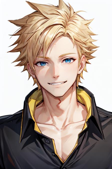 spark pokemon blue eyes, male focus, blonde hair, spiked hair