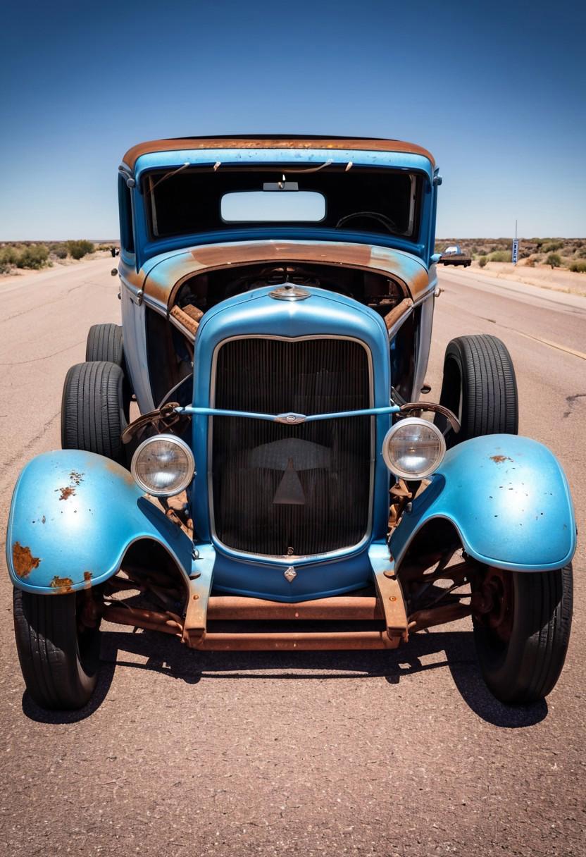 Ford model-A hotrod , lite blue rusty , ROUTE66