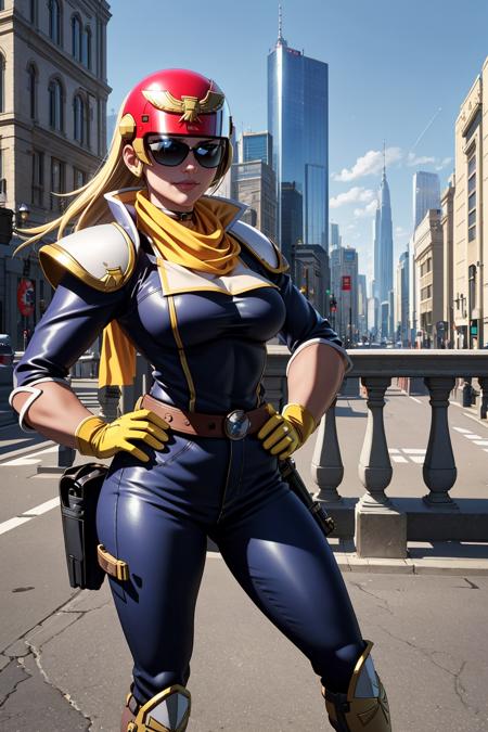 ((Masterpiece, best quality,edgQuality)),
edgcfalcon, city background, full body, hand on hip,
blonde Nadia with Sunglasses and a choker
,wearing edgcfalcon,helmet,shoulder armor,scarf,elbow gloves
<lora:edgCaptainFalcon:0.8>
<lora:Ultimate_Nadia:0.5>