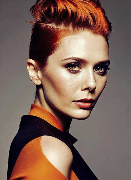 analog style, modelshoot style, portrait of sks woman by Flora Borsi, style by Flora Borsi, bold, bright colours, orange Mohawk haircut, ((Flora Borsi)), <lora:locon_elizabetholsen_v1_from_v1_64_32:1.25>