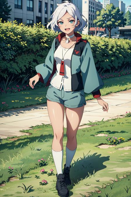 best quality,masterpiece,highres,original,extremely detailed 8K wallpaper,city,walking,solo,grass,<lyco:雌大鬼locon:0.75>,cidagui, solo, 1girl, full body,White knee socks, looking at viewer, open mouth,  smile, standing, white choker






