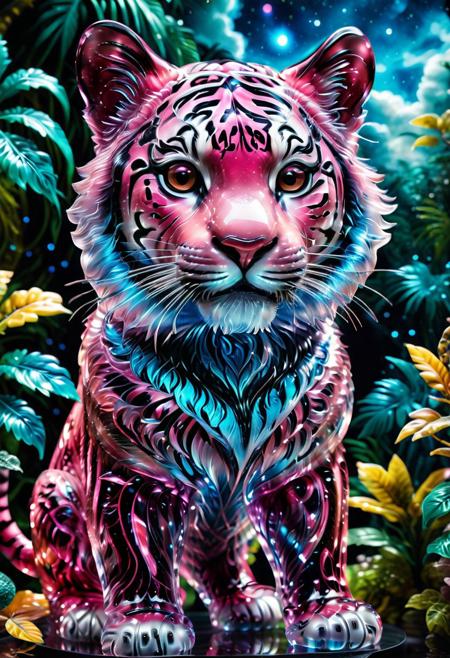 Highly detailed Dynamic shot of texture fur  adorable pink and blue baby tiger, extremely detailed fur  <lora:SDXLFaeTastic2400:0.8> High quality texture, intricate details, detailed texture, High quality shadow, Cinematic Light, Depth of field, light source contrast, cosmic jungle background filled with clouds, whimsical fantasy , glowing murano_glass_style atmosphere.
score_9, score_8_up, score_8_up, masterpiece,super detailed face, super high resolution, FaceDetail, masterpiece-level, highly detailed, intricate details, detailed background, complex background, cinematic, intricately detailed illustration, depth of field, masterpiece, best quality, amazing quality, very aesthetic, absurdres, newest, very awa, shadow,