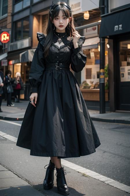 full body, looking at viewer, 1girl , gothic dress, <lora:Gothpunkgirl-000009:0.7>