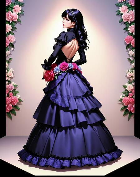 ((Masterpiece, best quality,edgQuality)),((superb turtleneck_dress,frilly skirt)),((back view))
edgTemptation,edgYSL, a woman wearing a sheer dress, flowers on dress,floral gown ,wearing edgYSL,posing for a picture,standing
<lora:edgYSL_Temptation:1>