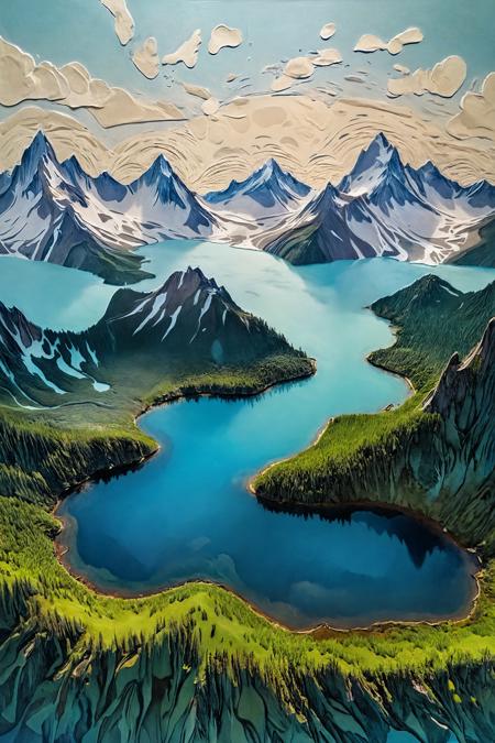 by Charles Ragland Bunnell, alpine lakes thoughtscape, (virtual reality, bird's eye view:1.2), Thick layered papercut art, Deep 3D, volumetric, dimensional, depth, thick paper, high stack, heavy texture, tangible layers, (masterpiece, intricate details:1.2) <lora:XL-Loras\xl_more_art-full_v1:0.5><lora:XL-Loras\add-detail-xl:1.0><lora:XL-Loras\NicolaSamori:0.5><lora:XL-Loras\looking_at_viewer:2><lora:XL-Loras\RMSDXL_Creative:3>