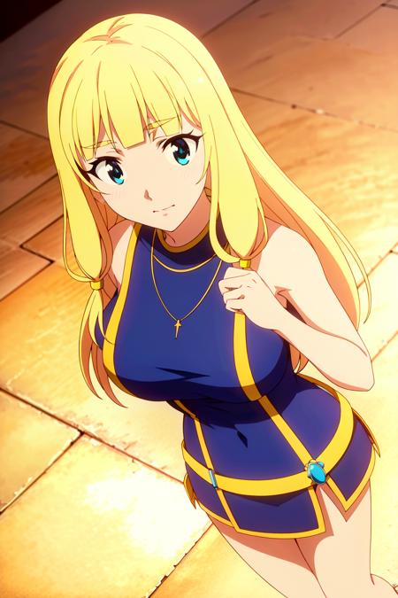 masterpiece, perfect lighting, (beautiful, best quality:1.3), perfect eyes, absurdres, 8k, (absurdres), finely detail, 
<lora:Cecily_v1.0:0.8>, cecily, long hair, blonde hair, blue eyes, (twintails:0.4)
dress, ball gown, (short dress:1.3), gold necklace, 
dutch angle, cowboy shot, isometric, from above,