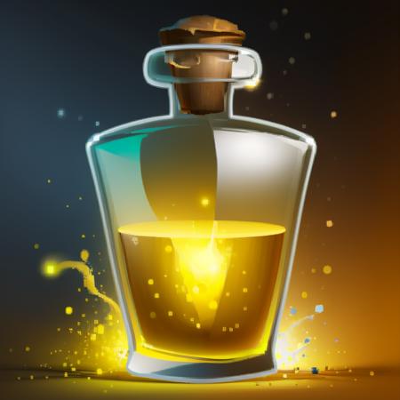 ((masterpiece,best quality)), <lora:FantasyIcons_Potions:0.8>, yellow potion, glowing, particles, sparks, glass