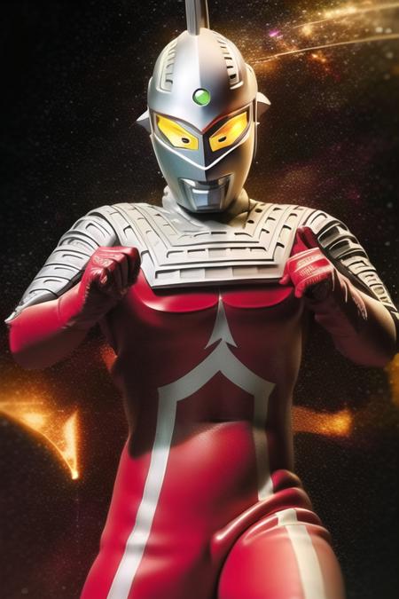 Best quality, masterpiece,
1boy, <lora:UltraSeven:1>, UltraSeven, astronaut, bodysuit, colored_skin, giant, gloves, glowing, helmet, pilot_suit, red_bodysuit, red_gloves, space_helmet, spacesuit, yellow_eyes, realistic, solo,
a giant in city, fighting stance,