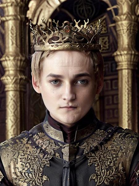 JoffreyBaratheon768,  medieval armor, crown, detailed eyes , ultra-sharpness, highest quality, art of Anya Millen, smooth, clear focus, trend on artforum, behance hd, muted colors   <lora:JoffreyBaratheon768:0.7>