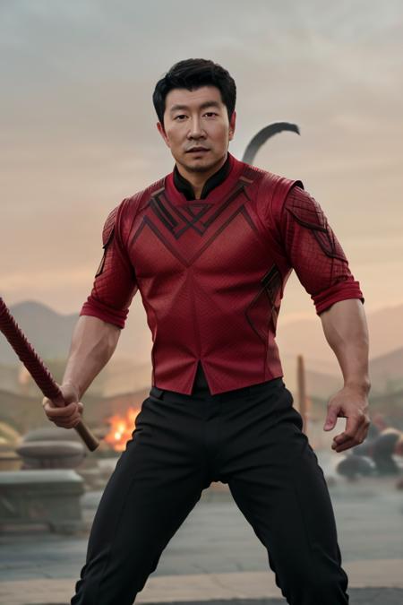 Simu Liu Shang-Chi red jacket black pants