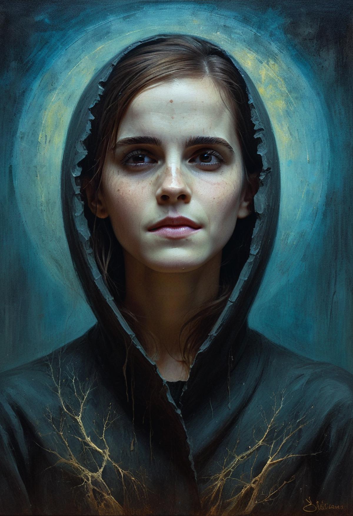 A portrait of a young woman wearing a hooded sweatshirt.