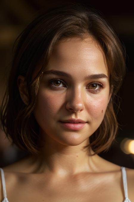 real, atmospheric scene, masterpiece, best quality, (detailed face, detail skin texture, ultra-detailed body),(cinematic light),
<lora:natalieportman_lycoris_smf_v1-000003:0.9> , 1girl, n4tp0r7-smf, brown hair, brown eyes, upper body,