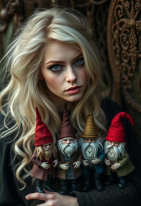 Blonde woman, clockwork gnomes