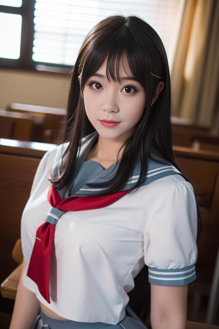 ltra-detailed,highly detailed,best quality,masterpiece,illustration,realistic,photorealistic,
llas, cosplay, 1girl, solo,
uranohoshi school uniform,
looking at viewer,
 <lora:llas_v1_05:0.7>