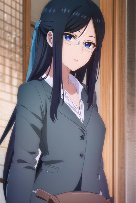 misakigundou, <lora:misaki gundou s1-lora-nochekaiser:1>,
misaki gundou, long hair, blue eyes, black hair, glasses, mole, mole under eye, lips, mature female, (parted bangs:1.5),
BREAK formal, suit, office lady,
BREAK indoors,
BREAK looking at viewer, (cowboy shot:1.5),
BREAK <lyco:GoodHands-beta2:1>, (masterpiece:1.2), best quality, high resolution, unity 8k wallpaper, (illustration:0.8), (beautiful detailed eyes:1.6), extremely detailed face, perfect lighting, extremely detailed CG, (perfect hands, perfect anatomy),