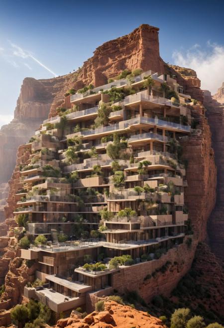 (The colonial city of the future, in the mist-filled Grand Canyon, on an unknown Earth-like planet, 2 moon on sky, Spaceship flight connects colonies:1.3), (Richard Meier:1.2), (Mario Botta:1.3), (avant-garde, future, reality, science fiction, photorealistic), (modern architecture:1.2), 
(Large Files, Ultra Realistic, 8K, 16k, FHD, HD, VFX, Perfect, Photography, composition, Architecture Sales Photography, Architecture Competition, Ultra High Resolution, Cinematography, High Resolution Image:1.1), (dramatic lighting, direct sunlight, ray tracing, clear shadow:1.2),  (real landscape:1.1), (blurred background:1.0), (urban background, more_details) ,
ac_neg1, great lighting, clear, hillscastel, frames