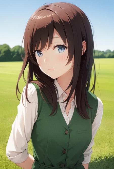 girl with uniform,  finely detailed, full body portrait, illustration, grass, sunny, sky, anime, front view, perfect anime face, detailed face, zoomed out, smooth,  highly detailed <lora:Asou_(asabu202) v2):1>