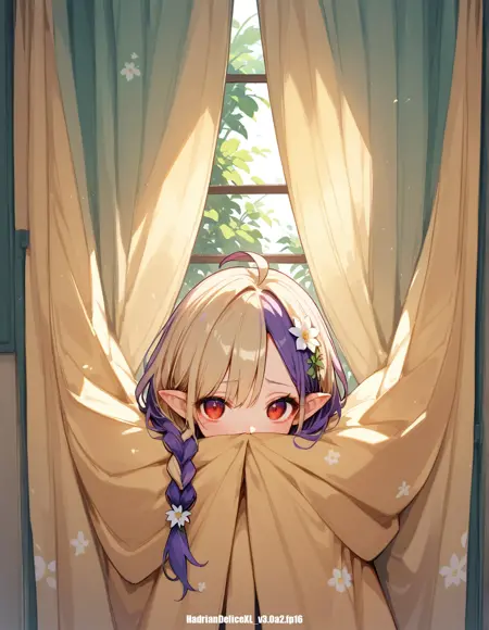 Peeking out from curtains