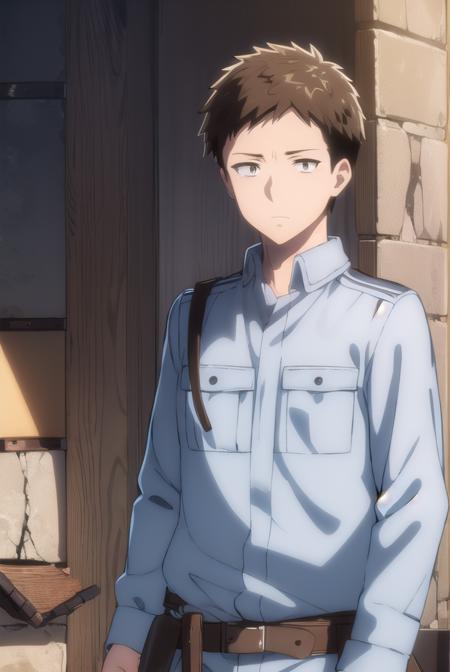 handymansaitou, <lora:handyman saitou s1-lora-nochekaiser:1>,
saitou, brown hair, male focus, (brown eyes:1.5),
BREAK shirt, shoes, belt, pants, sneakers, black belt, jumpsuit,
BREAK outdoors, dungeon, cave,
BREAK looking at viewer, (cowboy shot:1.5),
BREAK <lyco:GoodHands-beta2:1>, (masterpiece:1.2), best quality, high resolution, unity 8k wallpaper, (illustration:0.8), (beautiful detailed eyes:1.6), extremely detailed face, perfect lighting, extremely detailed CG, (perfect hands, perfect anatomy),