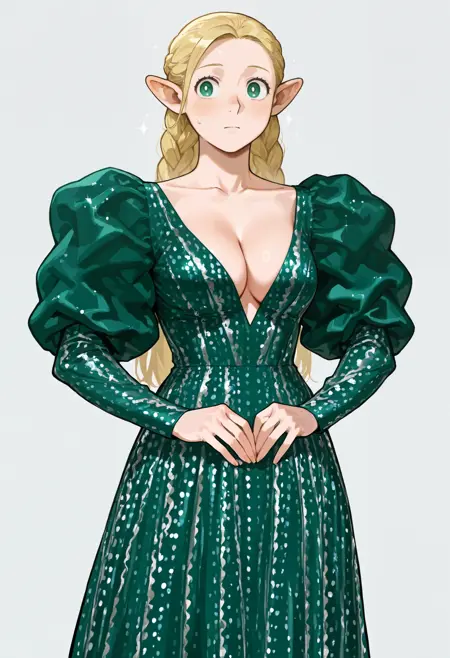 Plunging Neckline Gigot Sleeves Dress