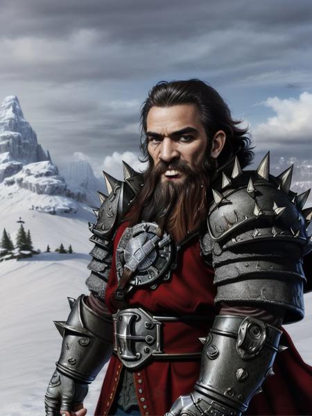 <lora:Heroes5_dwarf:0.7> heroes5_dwarf, solo, simple background, 1boy, white background, weapon, male focus, sword, armor, facial hair, eyepatch, shoulder armor, gauntlets, beard, spikes, pauldrons, mustache, snow, snowy mountains, snowy mountains in background, dark sky, black sky, blue sky, night sky, realistic, 8k, ultra hd, beautiful, professional, highres, absurdres, award winning, photorealistic, ultra highres, sharp focus, best quality, extremely detailed, masterpiece, hyper-detailed, photographic, perfect detailed hands, perfect face, perfect body, perfect eyes, perfect lips, perfect nose, perfect hands, perfect fingers