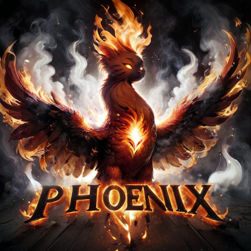A fiery phoenix bird on a dark background.
